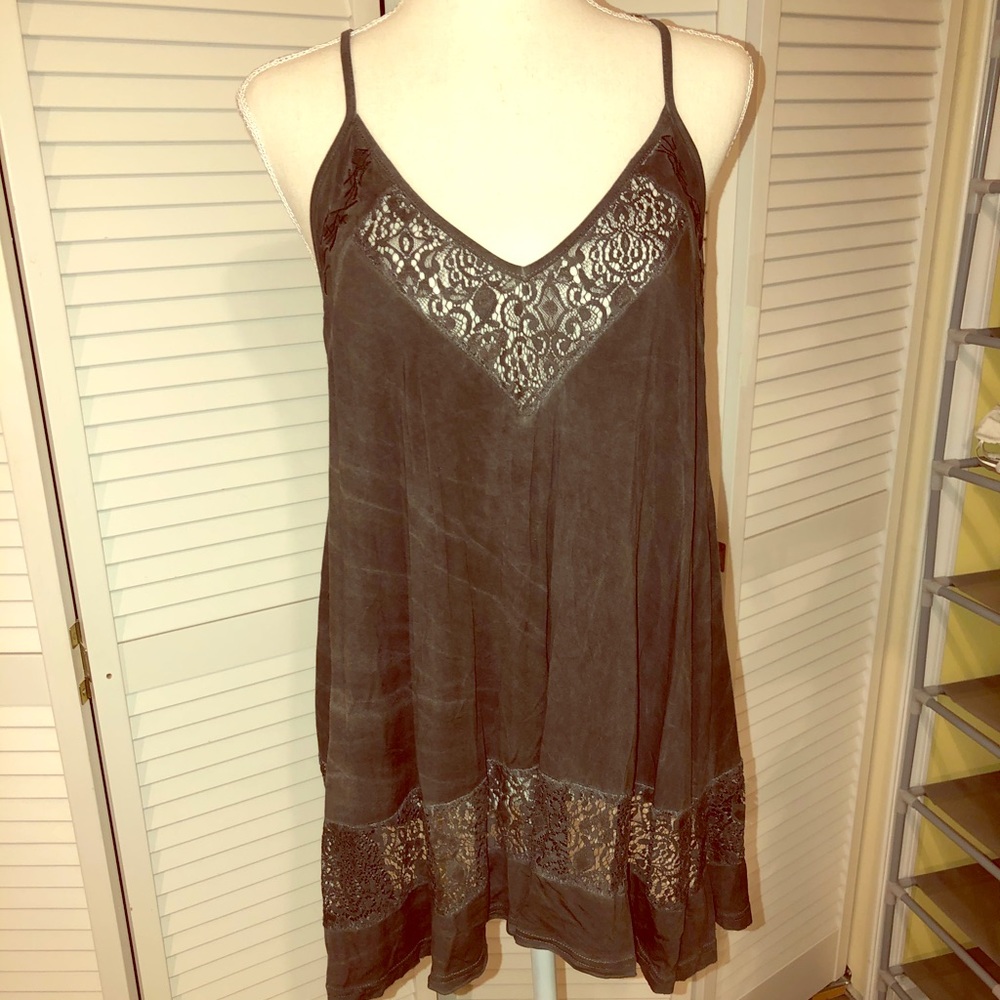 POL grey detail long racer back tank top
